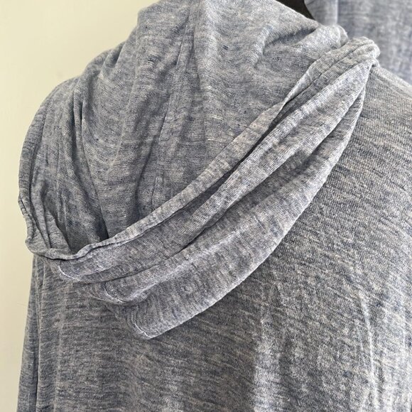 Tahari Cardigan LARGE Blue Linen Open Front Hooded Lightweight Sweater Casual - Picture 7 of 10